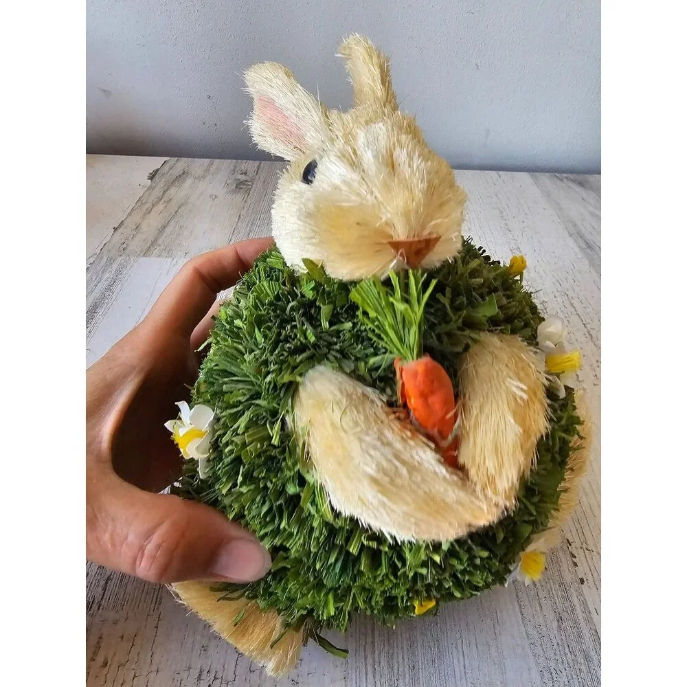 Pier 1 sisal bottle brush bristle rabbit Easter Bunny Bush carrot figurine statu